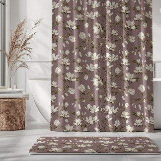 White Magnolia Grove on Rose Pink Elegant Floral Shower Curtain