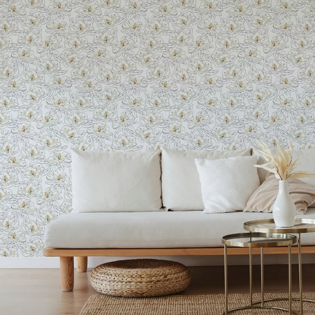 White Magnolia Hand-Drawn Southern Floral Wallpaper (White Magnolia Hand-Drawn Southern Floral Wallpaper)