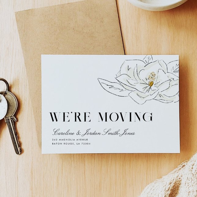White Magnolia Illustration Modern Minimal Moving Announcement (White Magnolia Illustration Modern Minimal Moving Announcement)