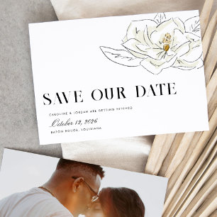 White Magnolia Illustration Modern Minimal Photo Save The Date