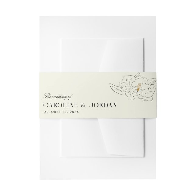 White Magnolia Illustration Modern Minimal Wedding Invitation Belly Band (Front Example)