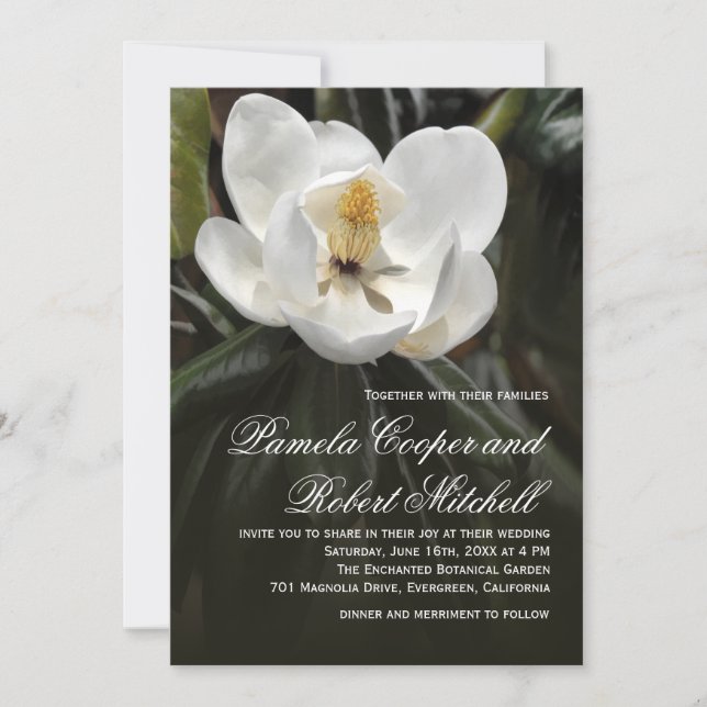 White Magnolia Modern Floral Invitation (Front)