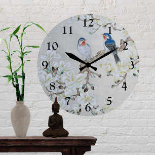 White Magnolia  Round Clock
