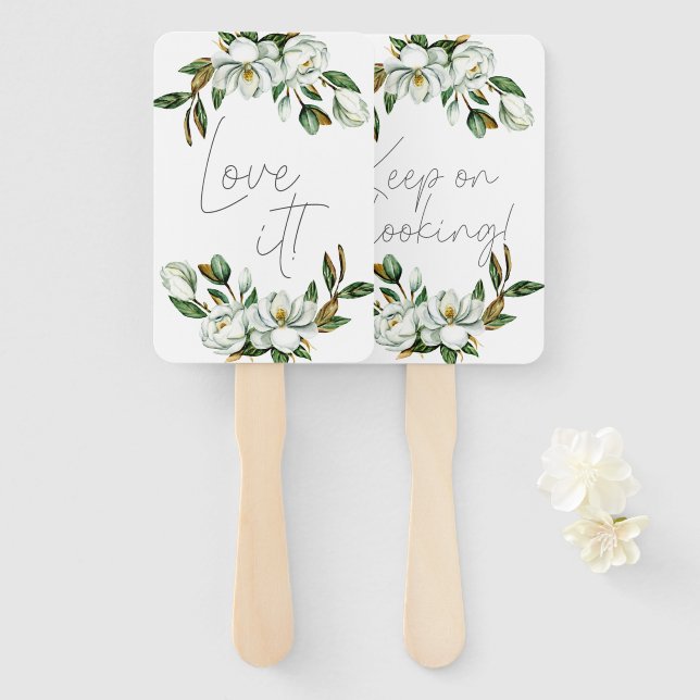 White Magnolia Rustic Floral Say Yes To The Dress Hand Fan (Front and Back)