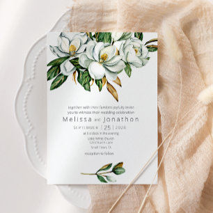 White Magnolia Rustic Floral Wedding Invitation