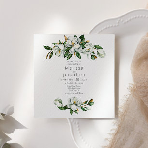 White Magnolia Rustic Floral Wedding Invitation