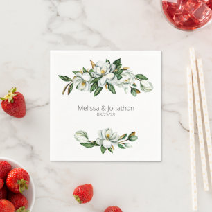 White Magnolia Rustic Floral Wedding Napkin