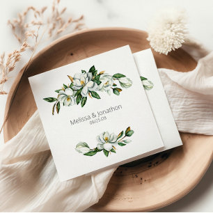 White Magnolia Rustic Floral Wedding Napkin