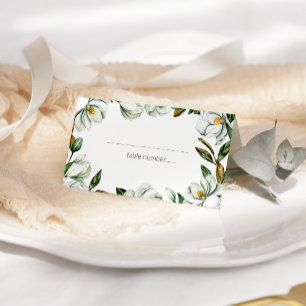 White Magnolia Rustic Floral Wedding Place Card