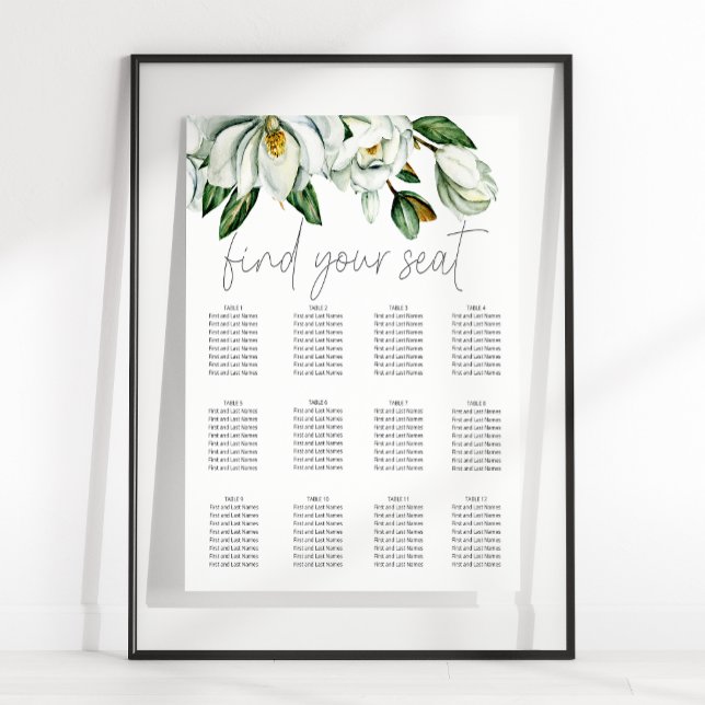 White Magnolia Rustic Floral Wedding Seating Chart (Creator Uploaded)