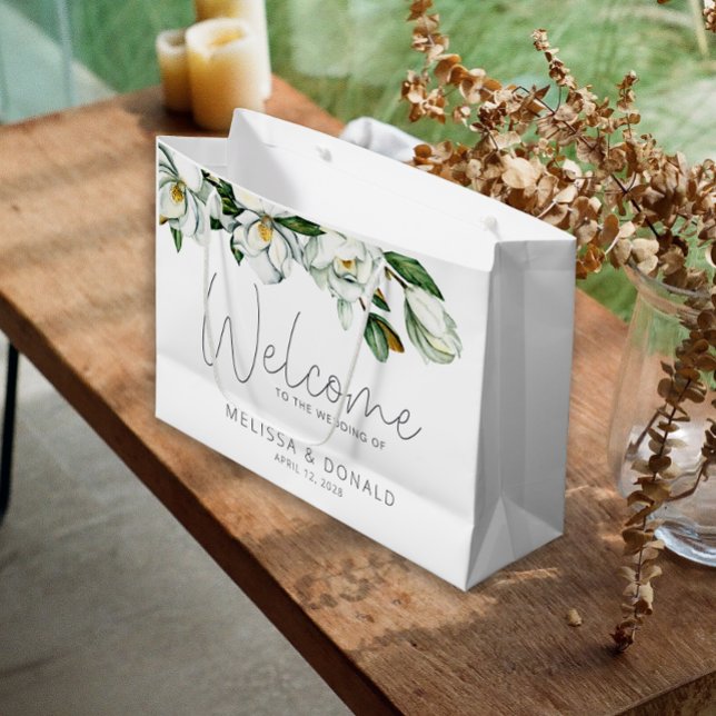 White Magnolia Rustic Floral Welcome Wedding Large Gift Bag (Creator Uploaded)