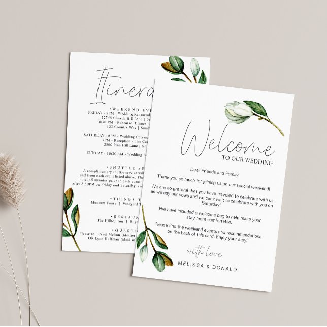 White Magnolia Rustic Welcome Letter & Itinerary Card (Creator Uploaded)