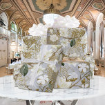 White Magnolia Silver Gold Ferns Floral Wedding Wrapping Paper<br><div class="desc">A watercolor-painted wrapping paper featuring white magnolias and gold ferns on a silver background.</div>