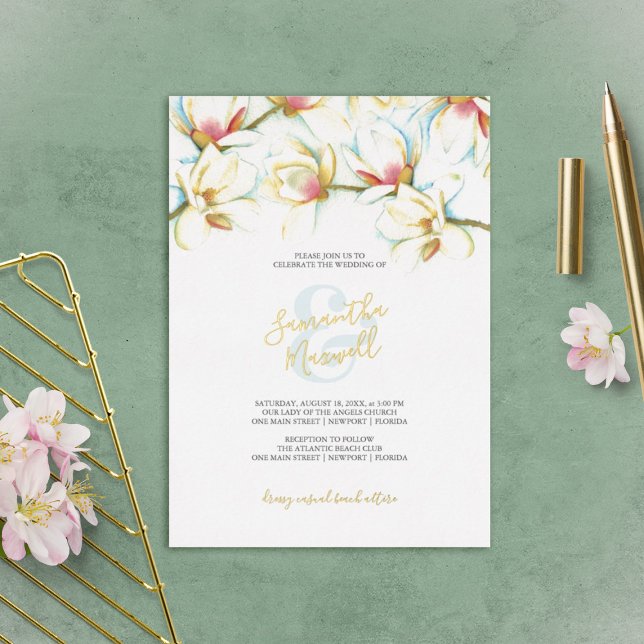 White Magnolia Watercolor Flower Wedding Foil Invi (Creator Uploaded)