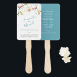 White Magnolia Wedding Program Fan<br><div class="desc">This minimalist floral wedding program fan features your names in a hand lettered calligraphy script font in a turquoise blue on a crisp white background framed by a top boarder replica of my original watercolor white magnolia flowers. This double sided ceremony program reverses to a complimentary solid turquoise colour. These...</div>
