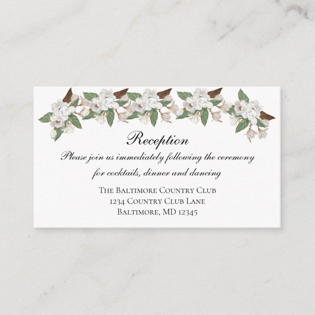 White Magnolia Wedding Reception Enclosure card (Front)