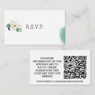 White Magnolia Wedding RSVP QR Code Minimalist Enclosure Card