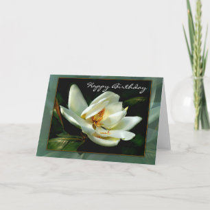 White Magnolia with Green Border Card