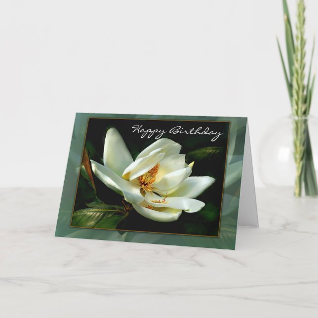 White Magnolia with Green Border Card (Front)