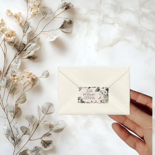 White Magnolias and Butterfly Return Address Label