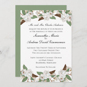 White Magnolias Classic Formal Elegant Wedding Inv Invitation