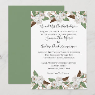 White Magnolias Classic Formal Elegant Wedding Invitation