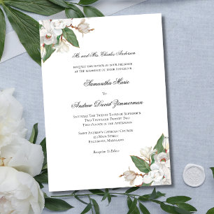 White Magnolias Classic Formal Elegant Wedding Invitation