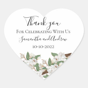 White Magnolias Elegant Classic Wedding Heart Sticker