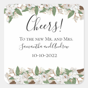 White Magnolias Elegant Wedding  Square Sticker