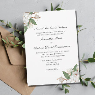 White Magnolias Floral Formal Elegant Wedding Invitation