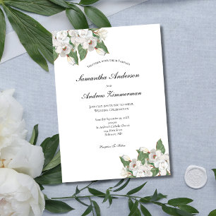 White Magnolias Floral Formal Elegant Wedding  Invitation