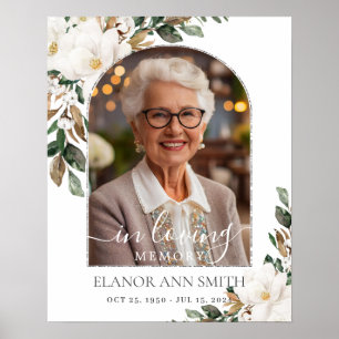White Magnolias Floral Picture Funeral Memorial Poster