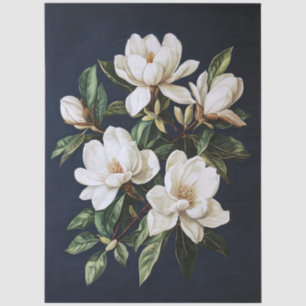 White Magnolias on Navy Blue Decoupage Tissue Paper