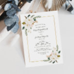 white magnolias wedding invitation<br><div class="desc">Greenery theme with watercolor white magnolia flowers and an elegant faux gold frame. The text and colours can be personalised to match your wedding theme.</div>