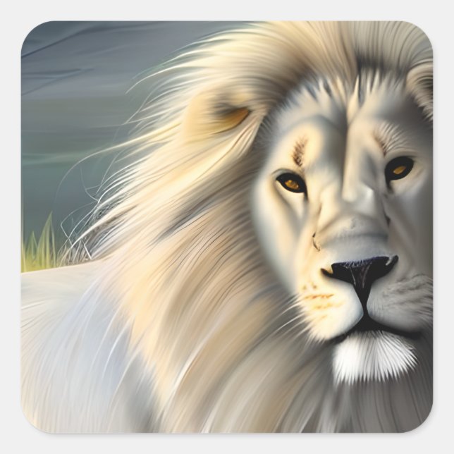 White Majestic Ethereal White Lion Square Sticker (Front)