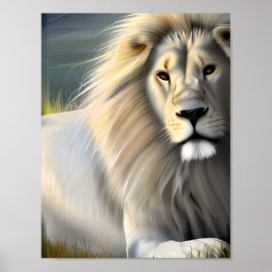 White Majestic Lion Ethereal Art SI Generated Poster