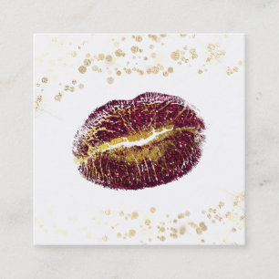 *~* White Makeup Gold Glitter Lips Gold Confetti Square Business Card
