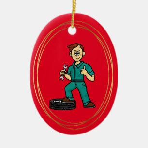 White Male Automotive Mechanic Christmas Ornament