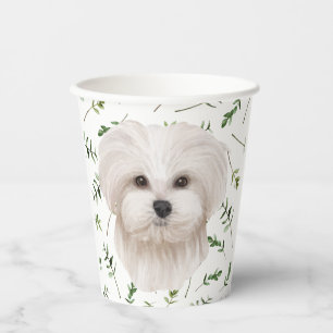 White maltese Baby Shower Watercolor Theme Paper Cups