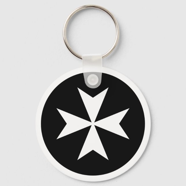 White Maltese Cross Key Ring (Front)