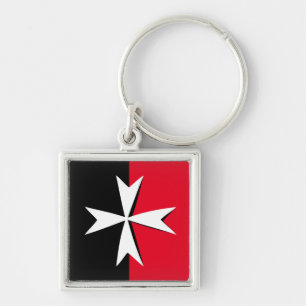 White Maltese Cross & Malta flag fashion / knights Key Ring