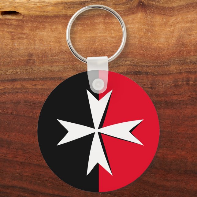 White Maltese Cross & Malta flag fashion symbol Key Ring (Front)