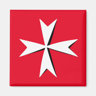 White Maltese Cross & Malta flag /knight symbol RD Magnet