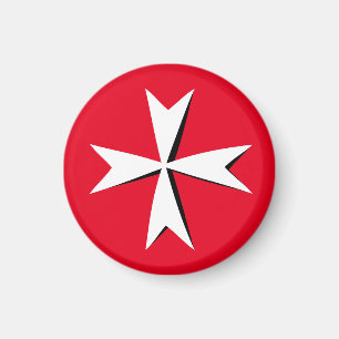 White Maltese Cross & Malta flag /knight symbol RD Magnet