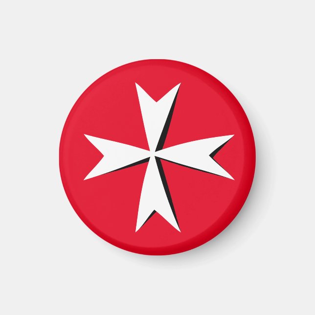 White Maltese Cross & Malta flag /knight symbol RD Magnet (Front)