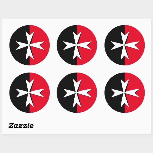 White Maltese Cross & Malta flag symbol / knights Classic Round Sticker (Sheet)