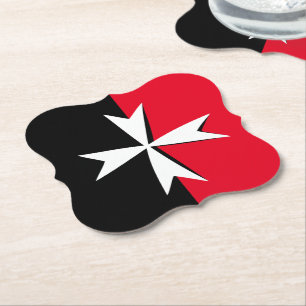 White Maltese Cross & Malta flag symbol / knights Paper Coaster