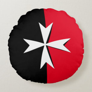 White Maltese Cross & Malta flag symbol / knights Round Cushion