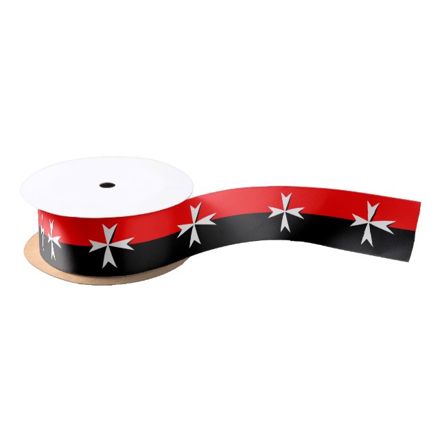 White Maltese Cross ribbon, Knights Black /Red Satin Ribbon (Spool)