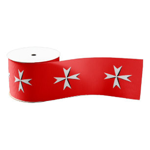 White Maltese Cross ribbon, Malta Flag design /red Grosgrain Ribbon